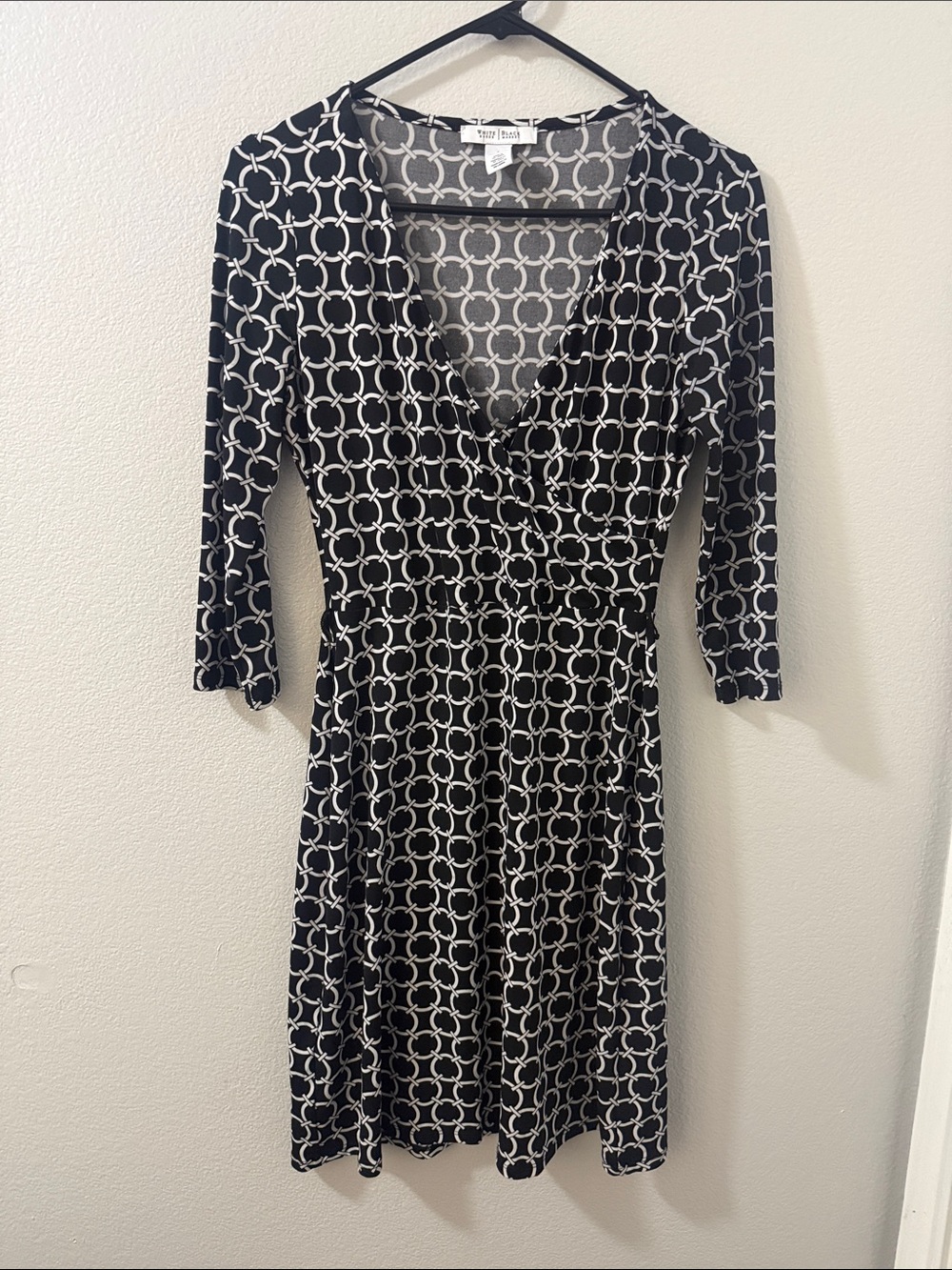 White House Black Market Black & Cream Geometric Wrap-Style Dress